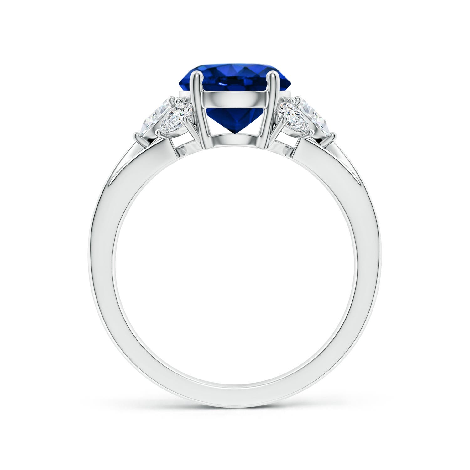 8mm AAAA Round Blue Sapphire Engagement Ring with Pear Diamonds in White Gold
