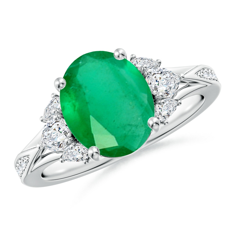 10x8mm A Oval Emerald Engagement Ring with Pear Diamonds in P950 Platinum 