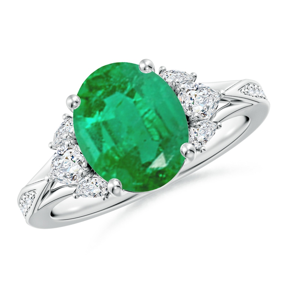 10x8mm AA Oval Emerald Engagement Ring with Pear Diamonds in P950 Platinum 