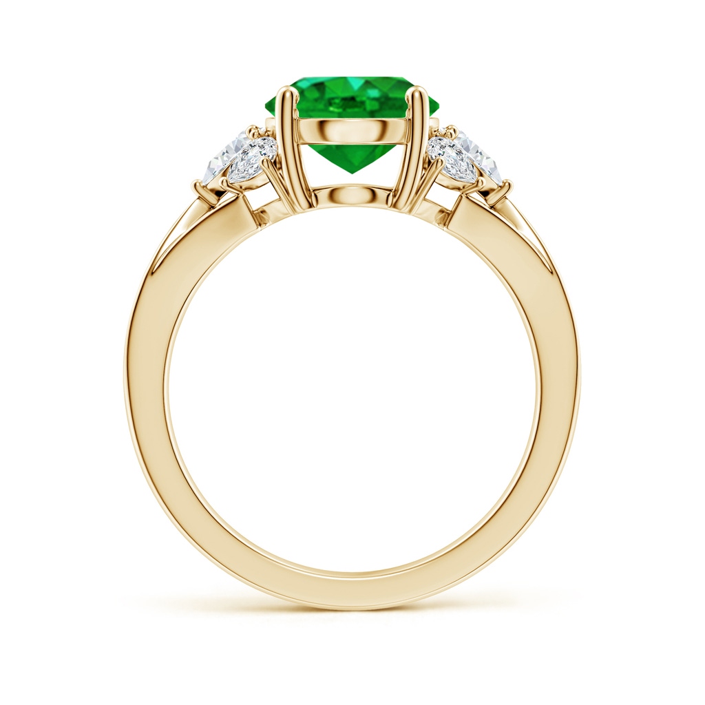 10x8mm AAAA Oval Emerald Engagement Ring with Pear Diamonds in Yellow Gold - side 199