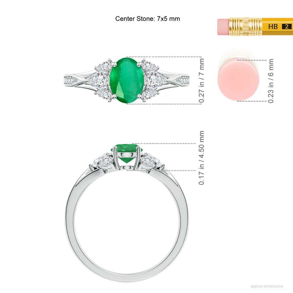 7x5mm A Oval Emerald Engagement Ring with Pear Diamonds in 9K White Gold ruler