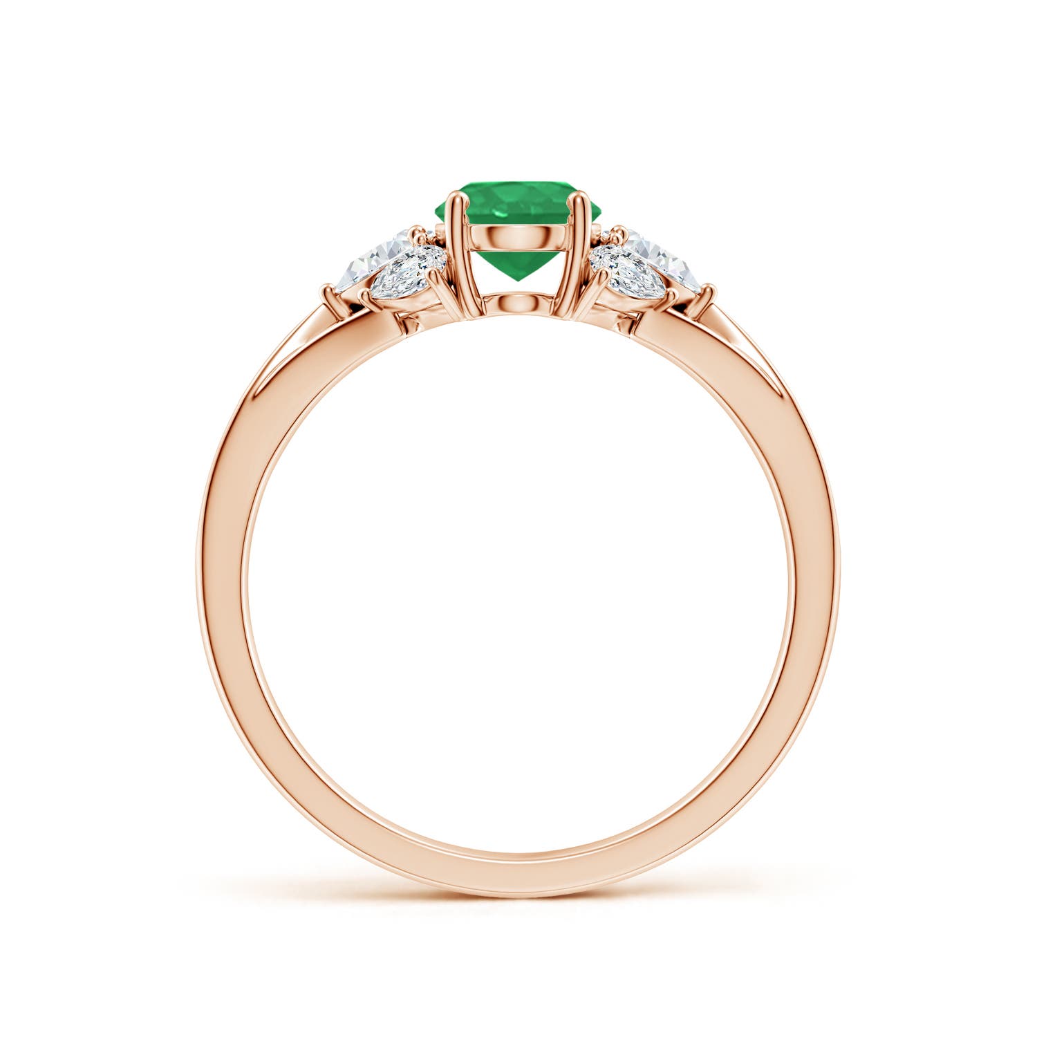 7x5mm A Oval Emerald Engagement Ring with Pear Diamonds in Rose Gold
