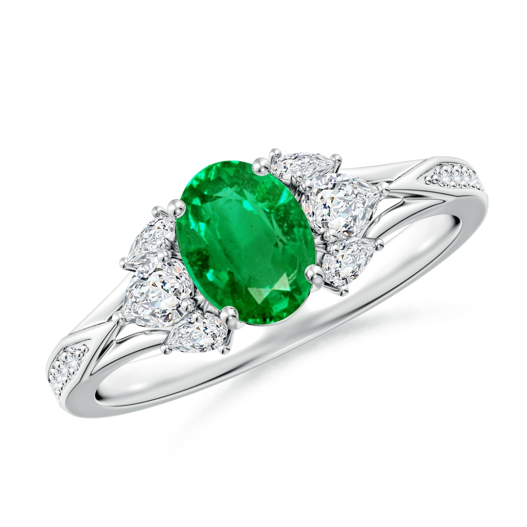7x5mm AAA Oval Emerald Engagement Ring with Pear Diamonds in White Gold