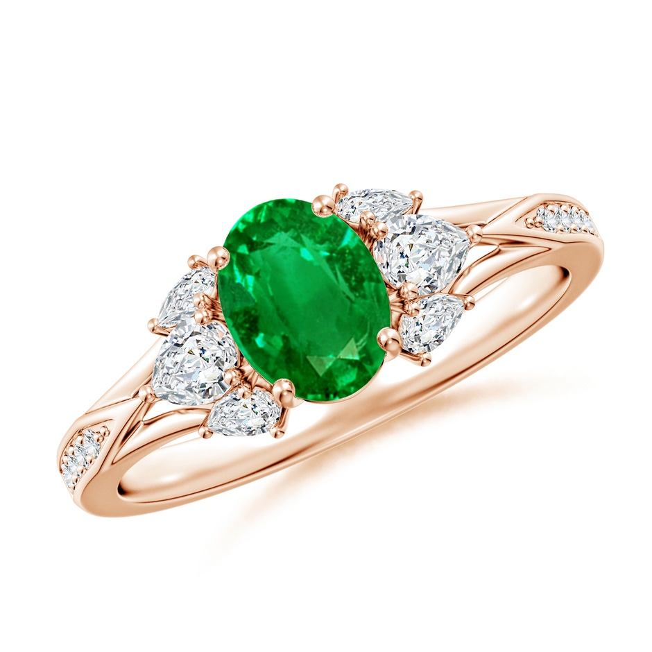 7x5mm AAAA Oval Emerald Engagement Ring with Pear Diamonds in Rose Gold 