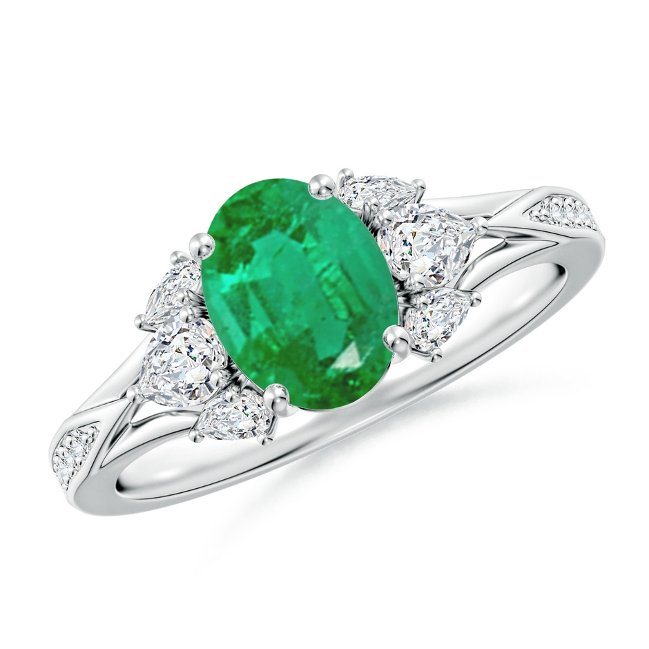8x6mm AA Oval Emerald Engagement Ring with Pear Diamonds in P950 Platinum 