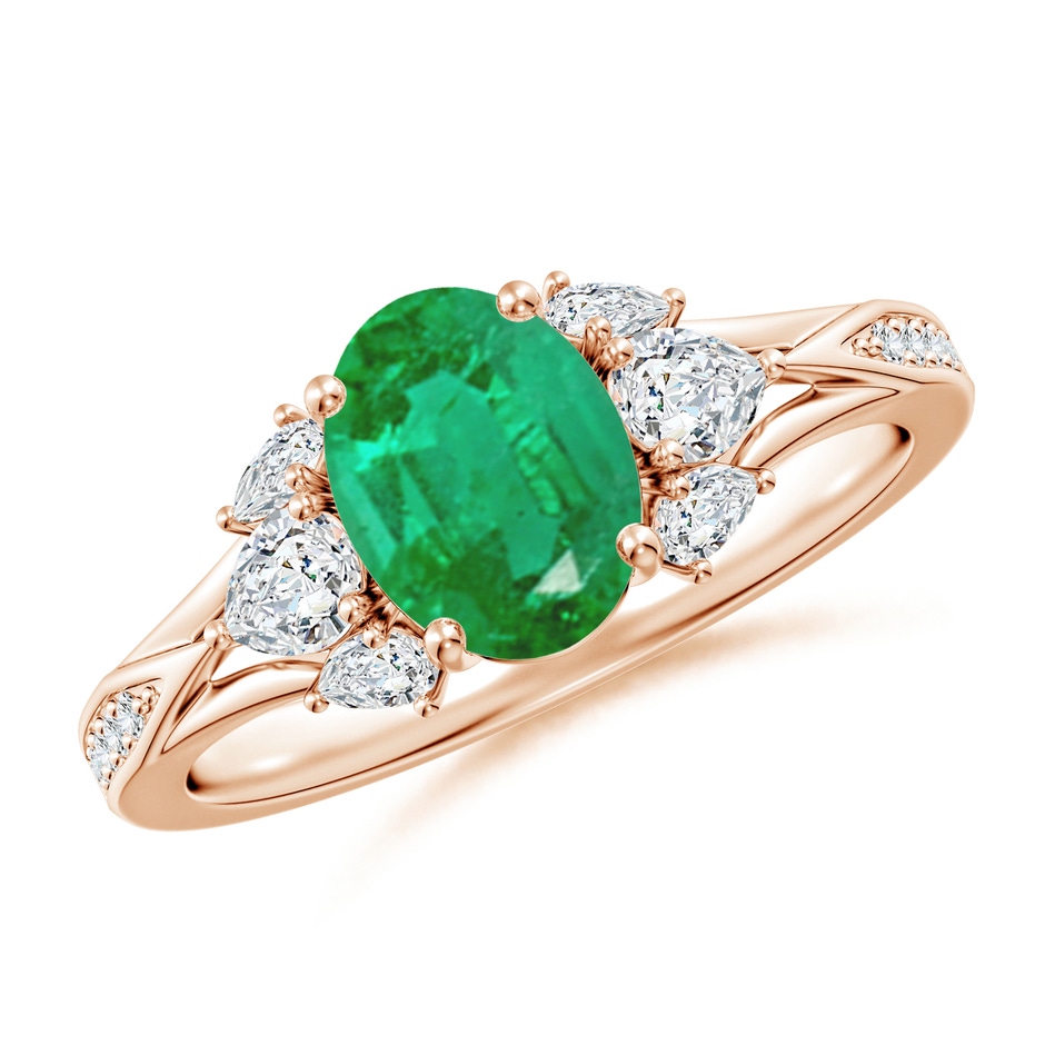 8x6mm AA Oval Emerald Engagement Ring with Pear Diamonds in Rose Gold 