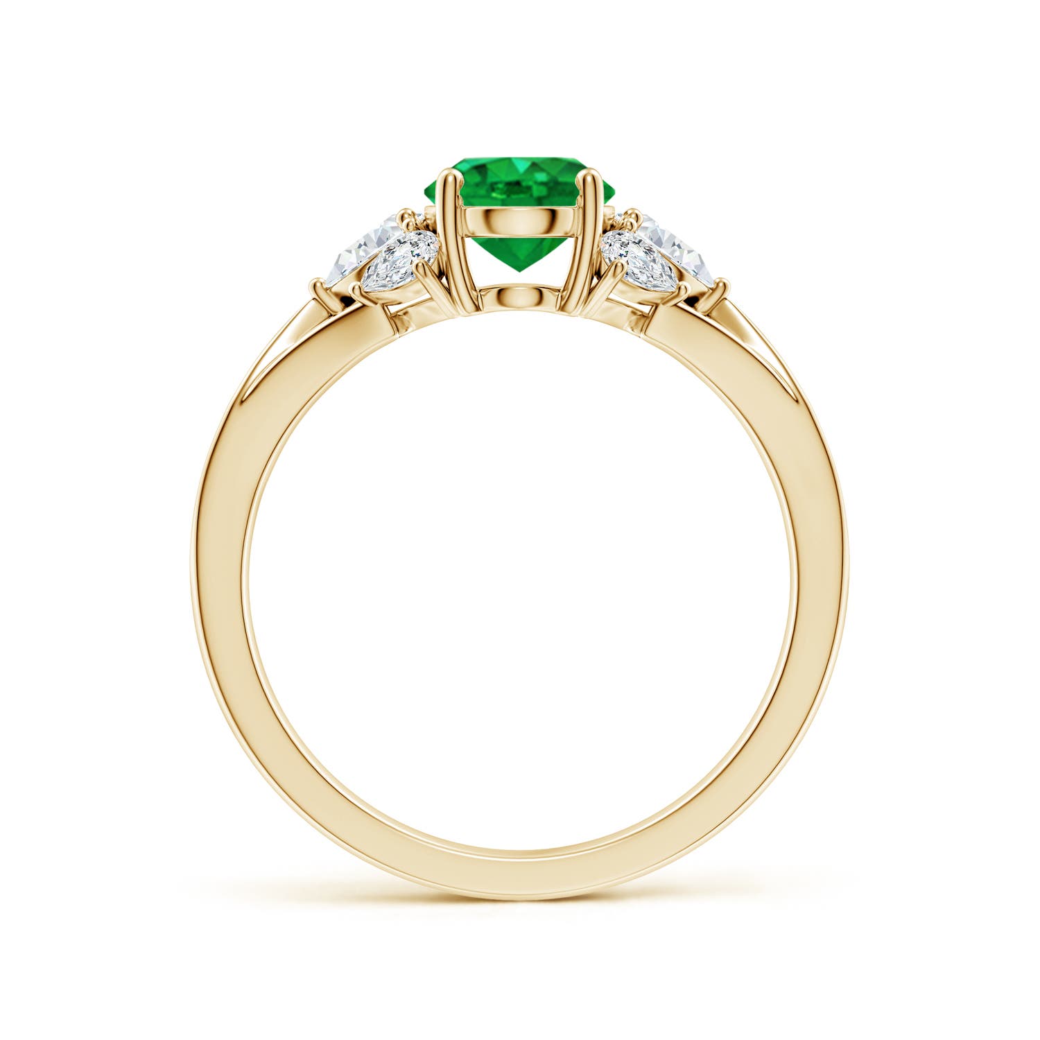 8x6mm AAA Oval Emerald Engagement Ring with Pear Diamonds in Yellow Gold
