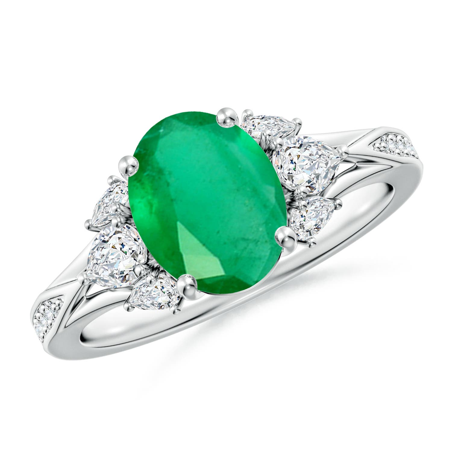 9x7mm A Oval Emerald Engagement Ring with Pear Diamonds in P950 Platinum