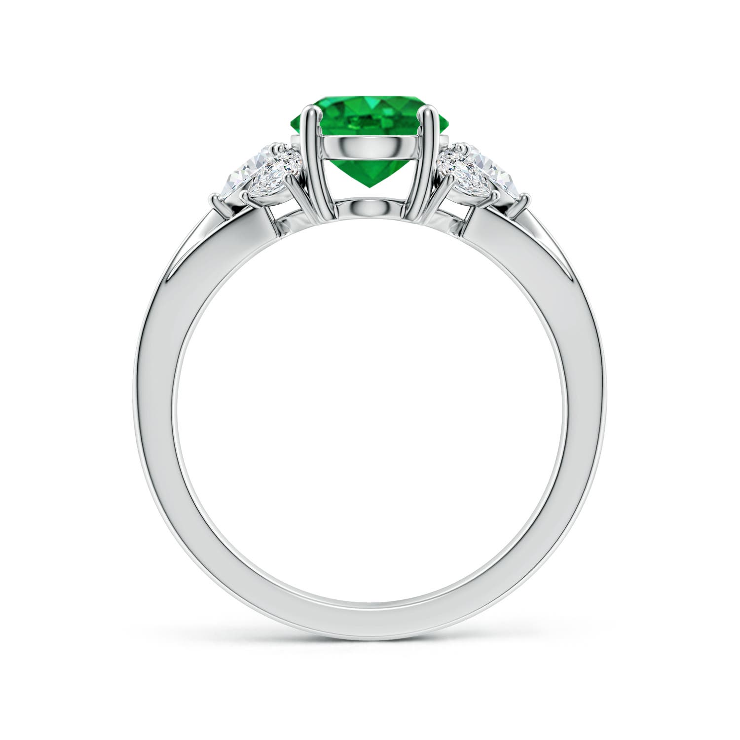 9x7mm AAA Oval Emerald Engagement Ring with Pear Diamonds in White Gold - side 2