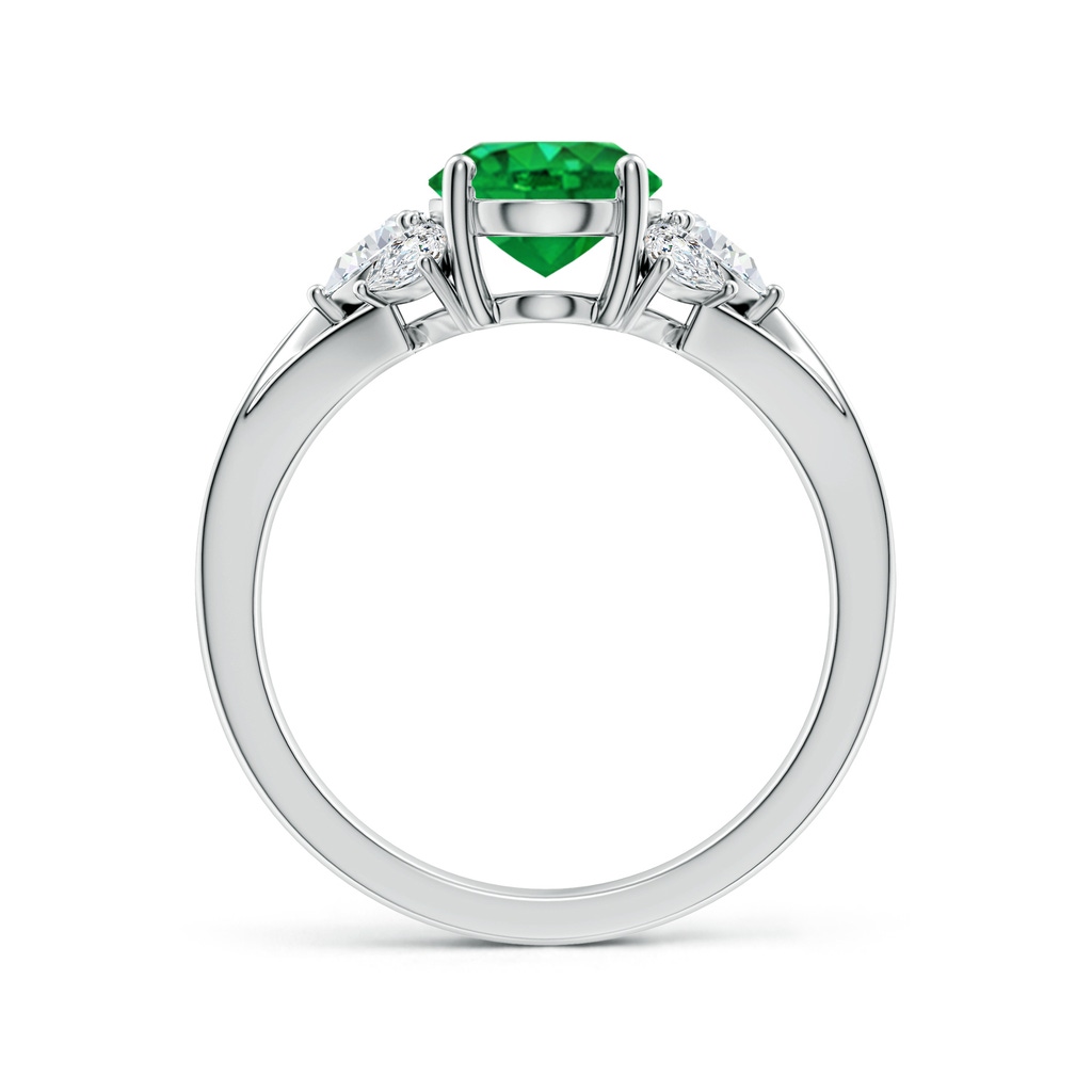 9x7mm AAA Oval Emerald Engagement Ring with Pear Diamonds in White Gold - side 199