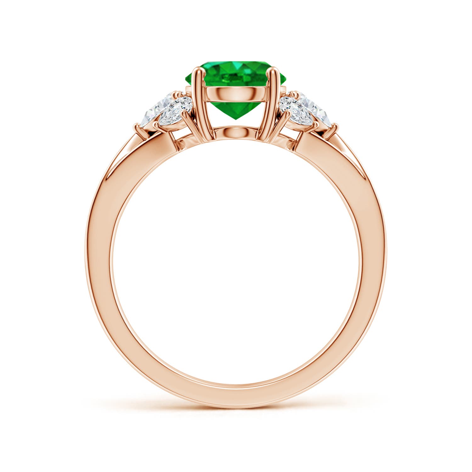 9x7mm AAAA Oval Emerald Engagement Ring with Pear Diamonds in Rose Gold