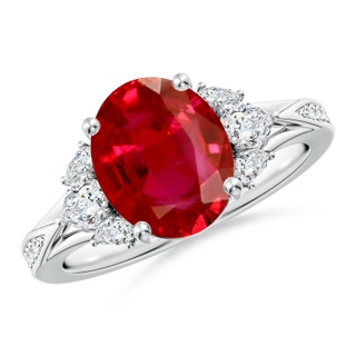 10x8mm AAA Oval Ruby Engagement Ring with Pear Diamonds in P950 Platinum