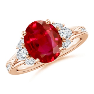 10x8mm AAA Oval Ruby Engagement Ring with Pear Diamonds in Rose Gold