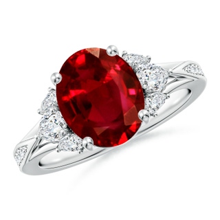 10x8mm AAAA Oval Ruby Engagement Ring with Pear Diamonds in P950 Platinum