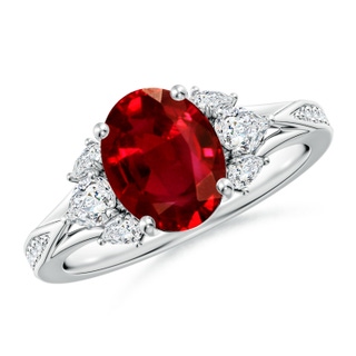 9x7mm AAAA Oval Ruby Engagement Ring with Pear Diamonds in P950 Platinum