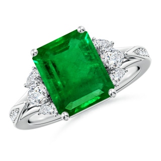 10x8mm AAAA Emerald-Cut Emerald Engagement Ring with Pear Diamonds in P950 Platinum