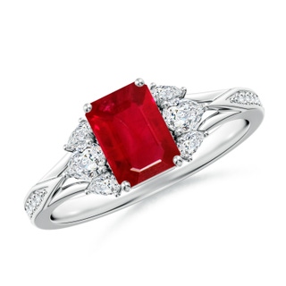 7x5mm AAA Emerald-Cut Ruby Engagement Ring with Pear Diamonds in White Gold