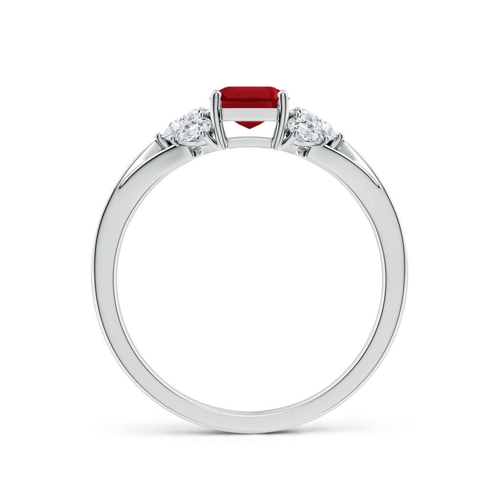 7x5mm AAA Emerald-Cut Ruby Engagement Ring with Pear Diamonds in White Gold Side 199