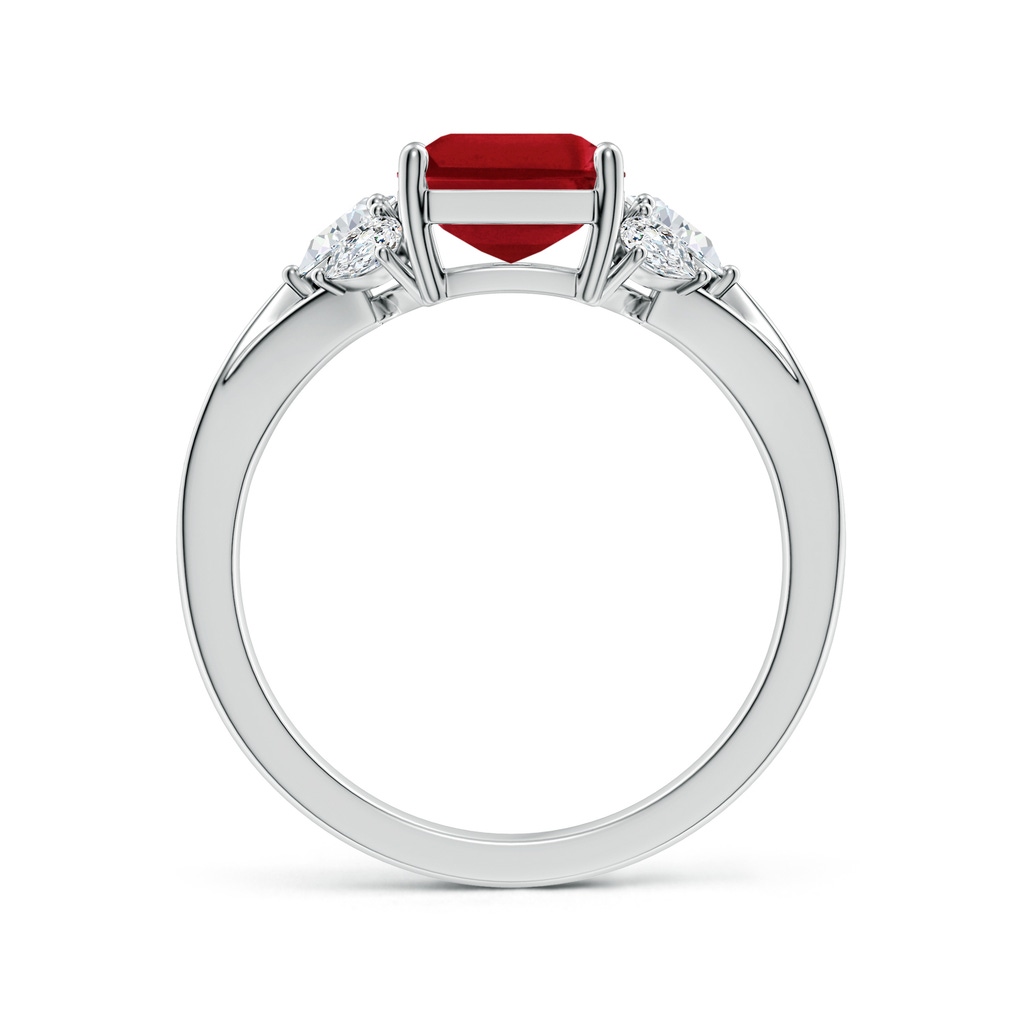 9x7mm AAA Emerald-Cut Ruby Engagement Ring with Pear Diamonds in White Gold Side 199