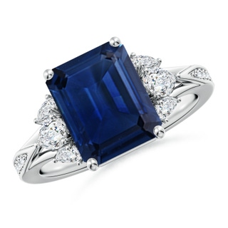 10x8mm AAA Emerald-Cut Blue Sapphire Engagement Ring with Pear Diamonds in P950 Platinum