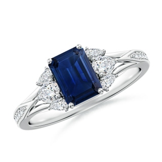 7x5mm AAA Emerald-Cut Blue Sapphire Engagement Ring with Pear Diamonds in White Gold