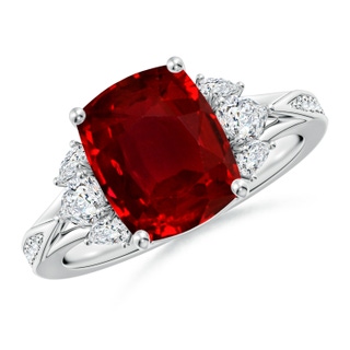 10x8mm AAAA Cushion Rectangular Ruby Engagement Ring with Pear Diamonds in P950 Platinum