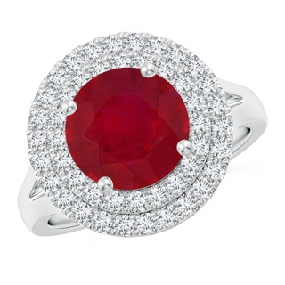 9mm AA Round Ruby Double Halo Engagement Ring in White Gold