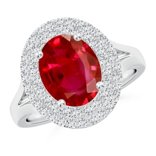 10x8mm AAA Oval Ruby Double Halo Engagement Ring in P950 Platinum