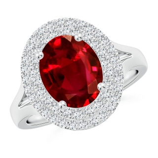 10x8mm AAAA Oval Ruby Double Halo Engagement Ring in P950 Platinum