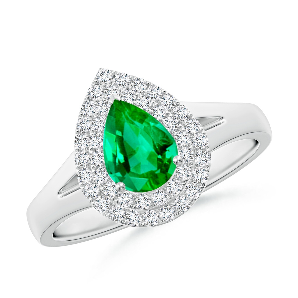 7x5mm AAA Pear-Shaped Emerald Double Halo Engagement Ring in P950 Platinum