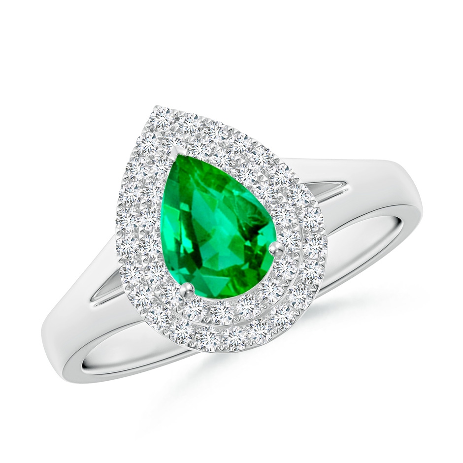 7x5mm AAA Pear-Shaped Emerald Double Halo Engagement Ring in P950 Platinum 