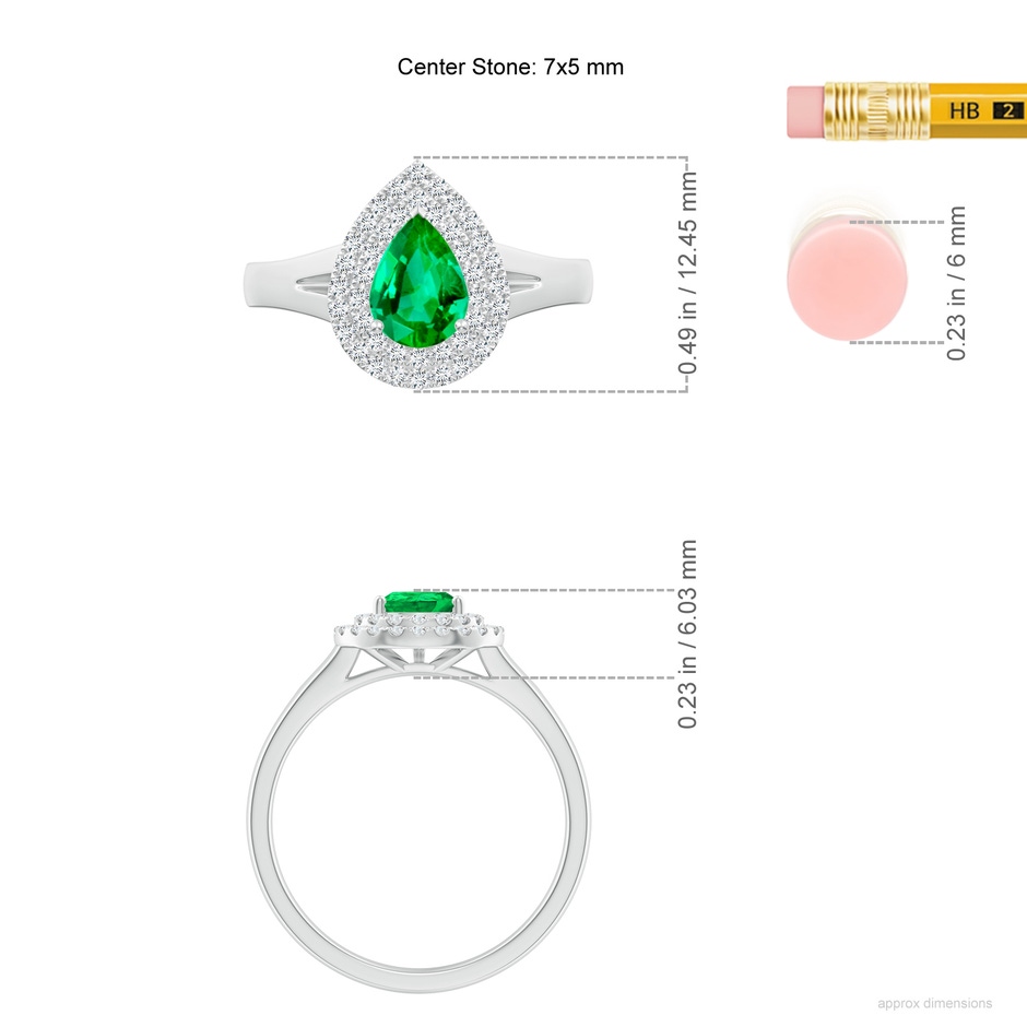 7x5mm AAA Pear-Shaped Emerald Double Halo Engagement Ring in P950 Platinum ruler