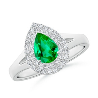 7x5mm AAA Pear-Shaped Emerald Double Halo Engagement Ring in White Gold