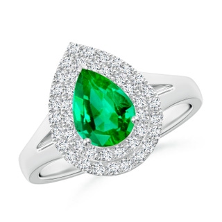8x6mm AAA Pear-Shaped Emerald Double Halo Engagement Ring in White Gold