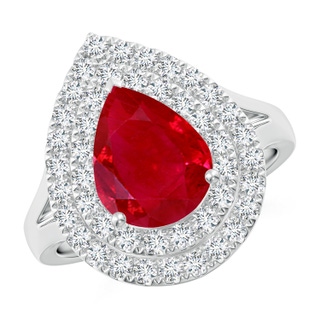 10x8mm AAA Pear-Shaped Ruby Double Halo Engagement Ring in P950 Platinum