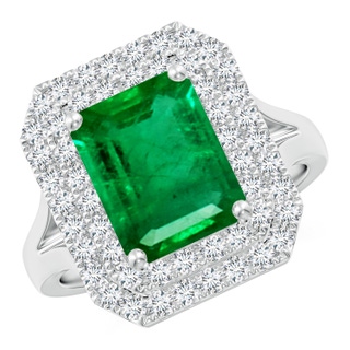 10x8mm AAA Emerald-Cut Emerald Double Halo Engagement Ring in P950 Platinum