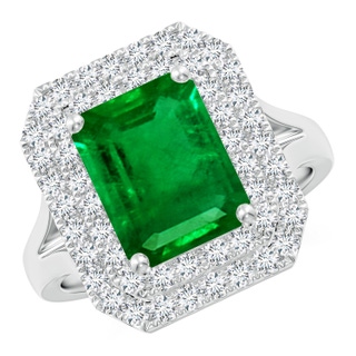 10x8mm AAAA Emerald-Cut Emerald Double Halo Engagement Ring in P950 Platinum