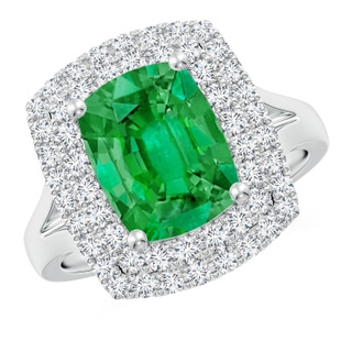 10x8mm AAA Cushion Rectangular Emerald Double Halo Engagement Ring in P950 Platinum