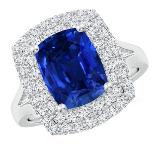 10x8mm AAAA Cushion Rectangular Blue Sapphire Double Halo Engagement Ring in P950 Platinum