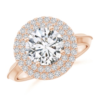 8mm HSI2 Vintage Inspired Round Diamond Double Halo Engagement Ring in 18K Rose Gold