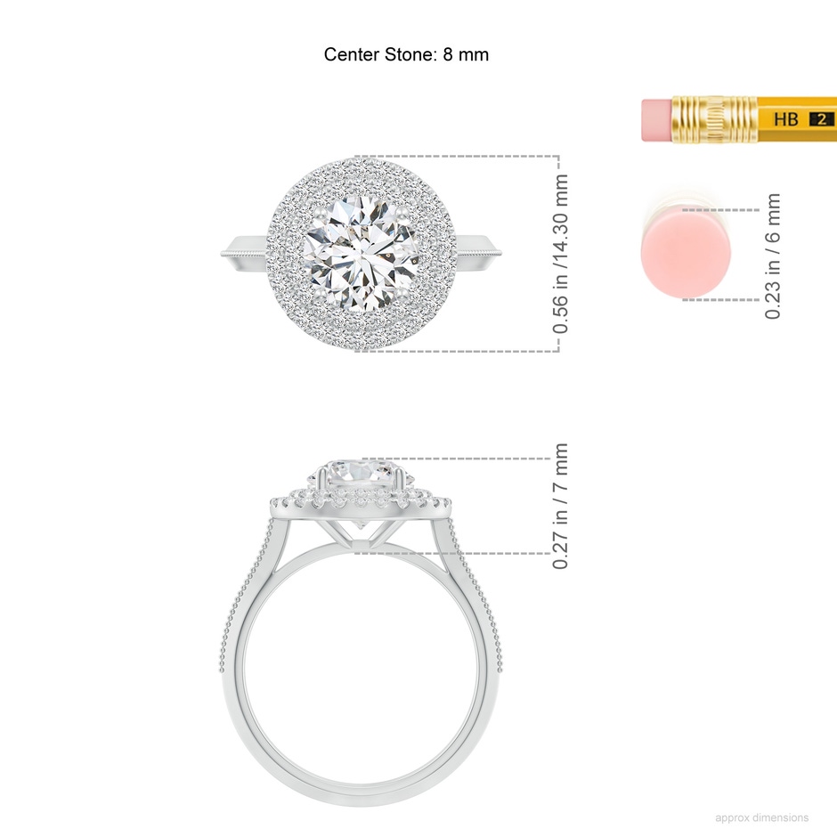 8mm HSI2 Vintage Inspired Round Diamond Double Halo Engagement Ring in White Gold ruler