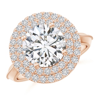 9.2mm HSI2 Vintage Inspired Round Diamond Double Halo Engagement Ring in 10K Rose Gold