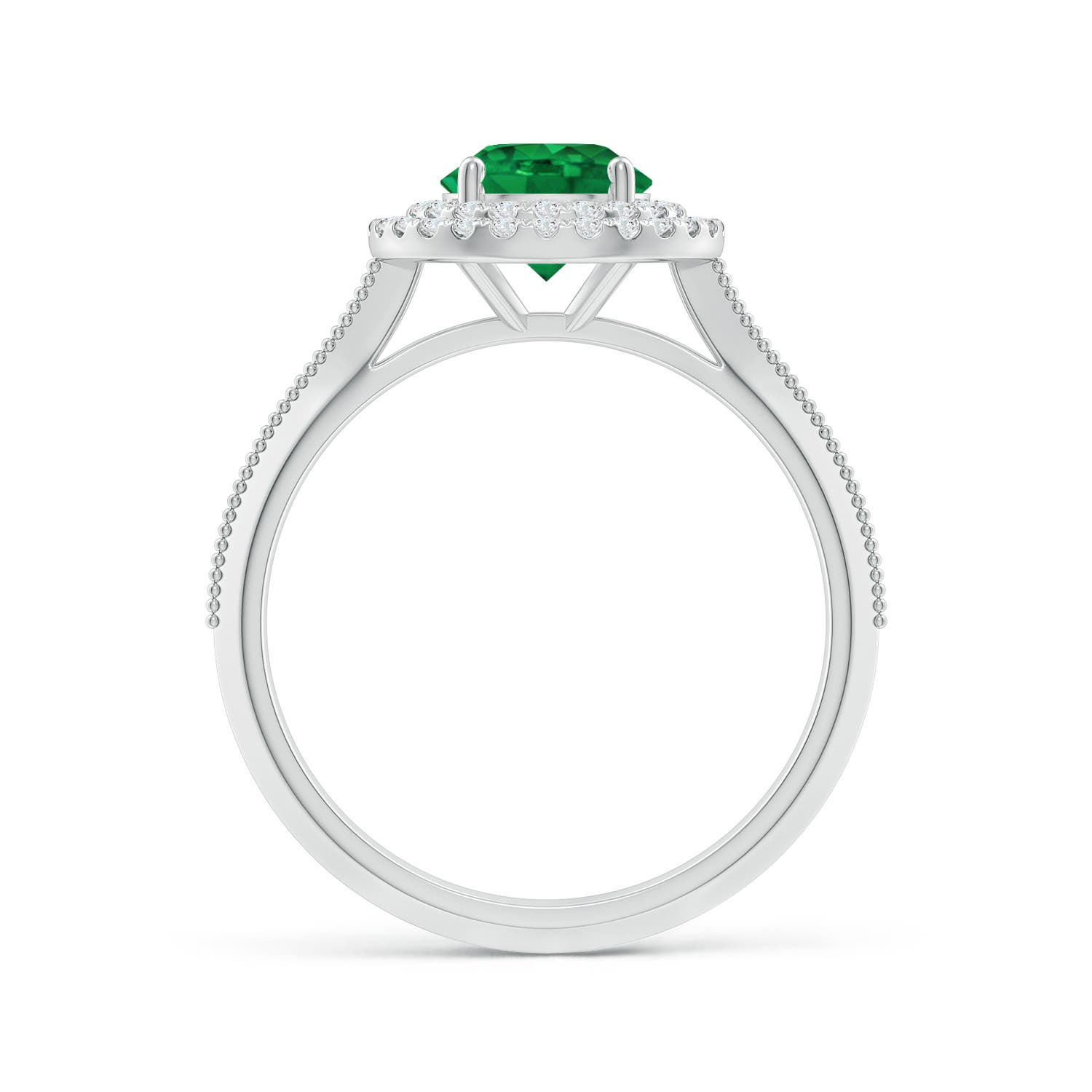 6.5mm AAA Vintage Inspired Round Emerald Double Halo Engagement Ring in White Gold