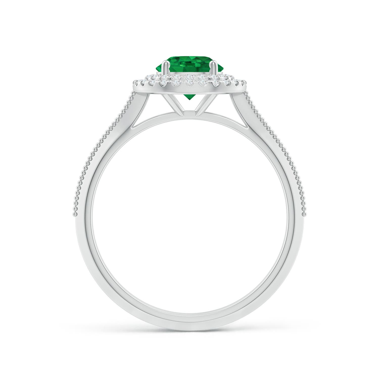 6mm AAA Vintage Inspired Round Emerald Double Halo Engagement Ring in White Gold - side 2