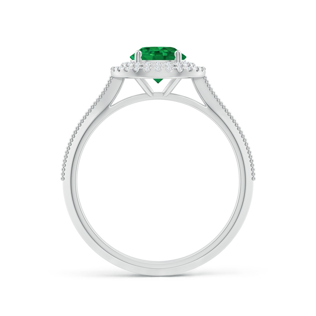 6mm AAA Vintage Inspired Round Emerald Double Halo Engagement Ring in White Gold - side 199