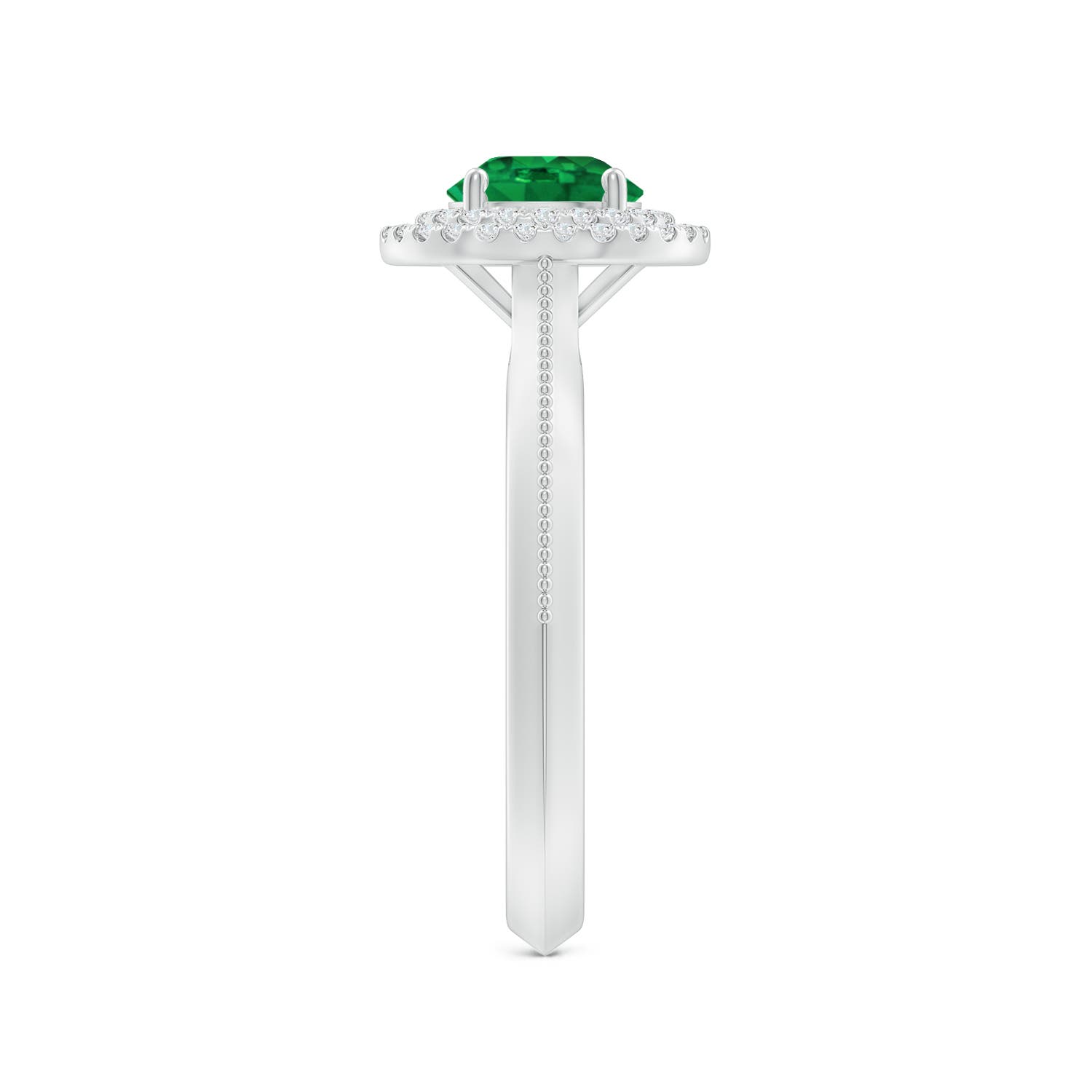 6mm AAA Vintage Inspired Round Emerald Double Halo Engagement Ring in White Gold - side 3