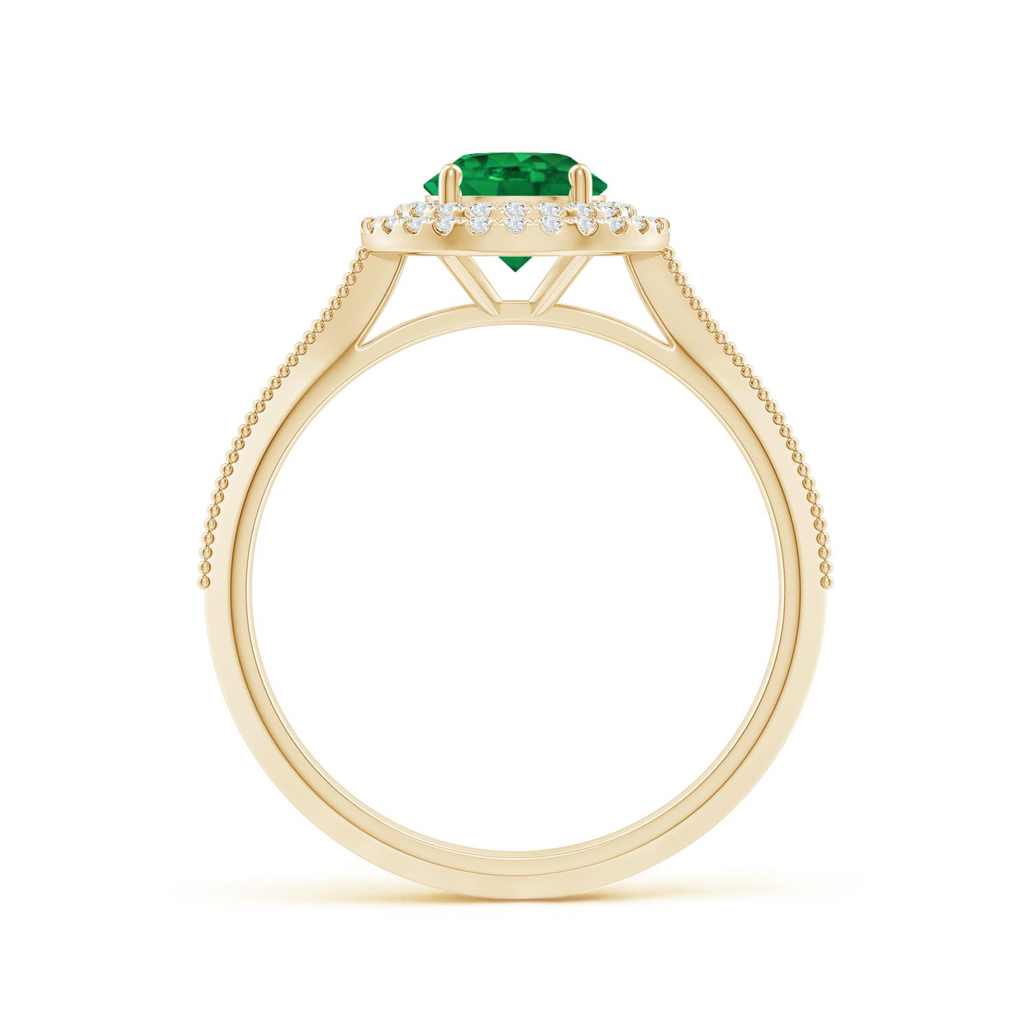 6mm AAA Vintage Inspired Round Emerald Double Halo Engagement Ring in Yellow Gold
