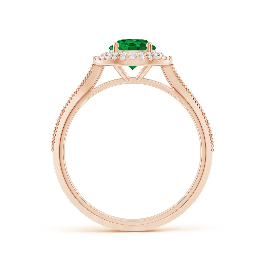 6mm AAAA Vintage Inspired Round Emerald Double Halo Engagement Ring in Rose Gold - side 199