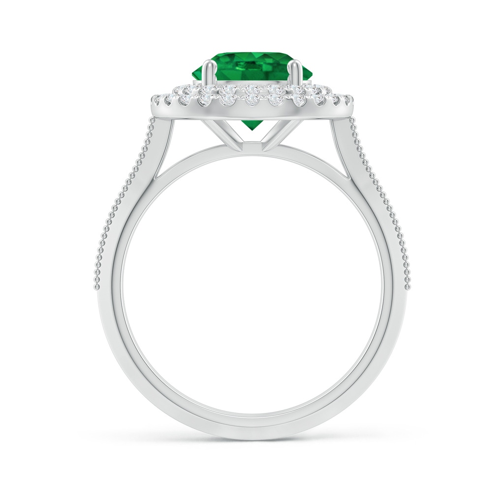 8mm AAA Vintage Inspired Round Emerald Double Halo Engagement Ring in White Gold - side 199