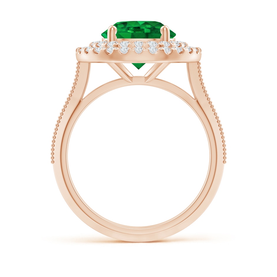 9mm AAAA Vintage Inspired Round Emerald Double Halo Engagement Ring in Rose Gold side 199